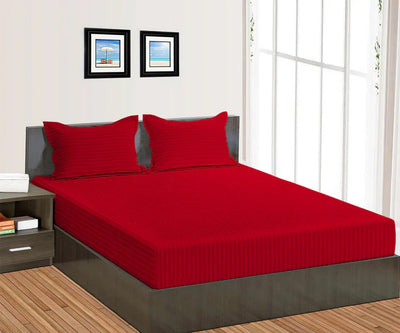RED STRIPE SATIN FITTED SHEET - (PREMIUM)