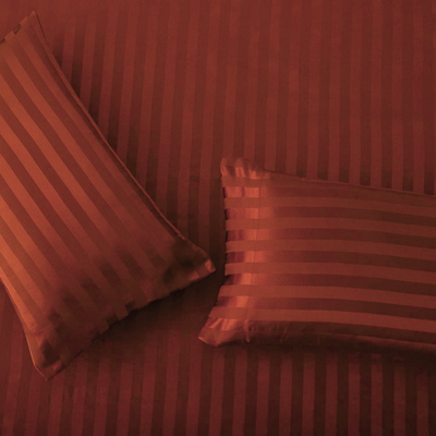 MAROON STRIPE SATIN FITTED SHEET - (PREMIUM)