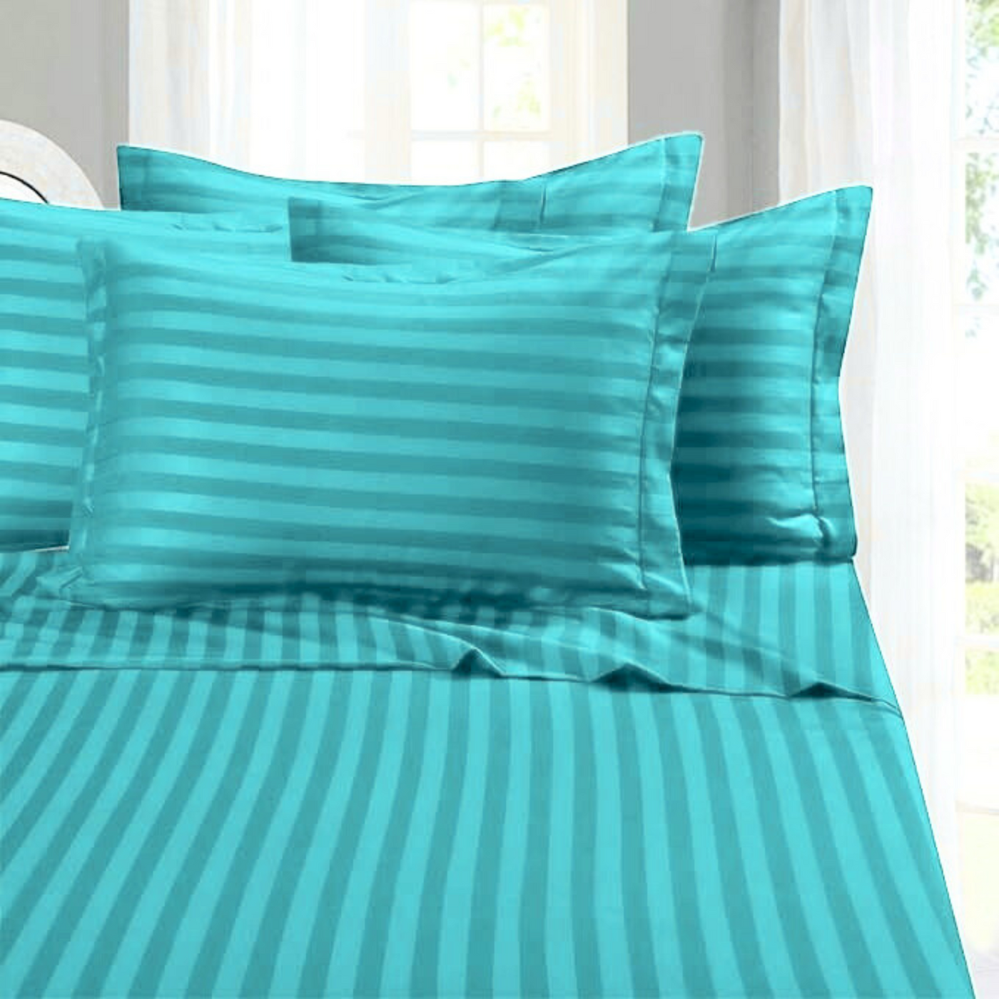 MINT SATIN STRIPE BEDSHEET SET - 5 PCS