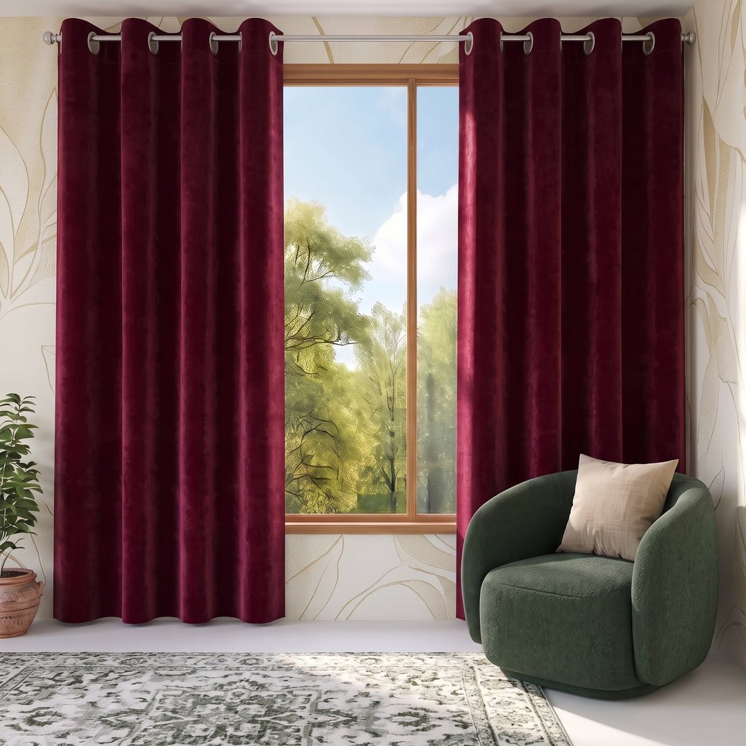 MAROON DYED VELVET WINDOW CURTAINS