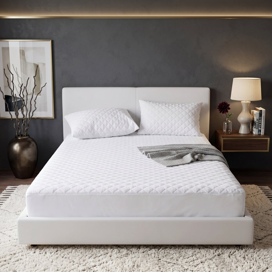 WHITE QUILTED WATERPROOF MATTRESS FITTED COVER
