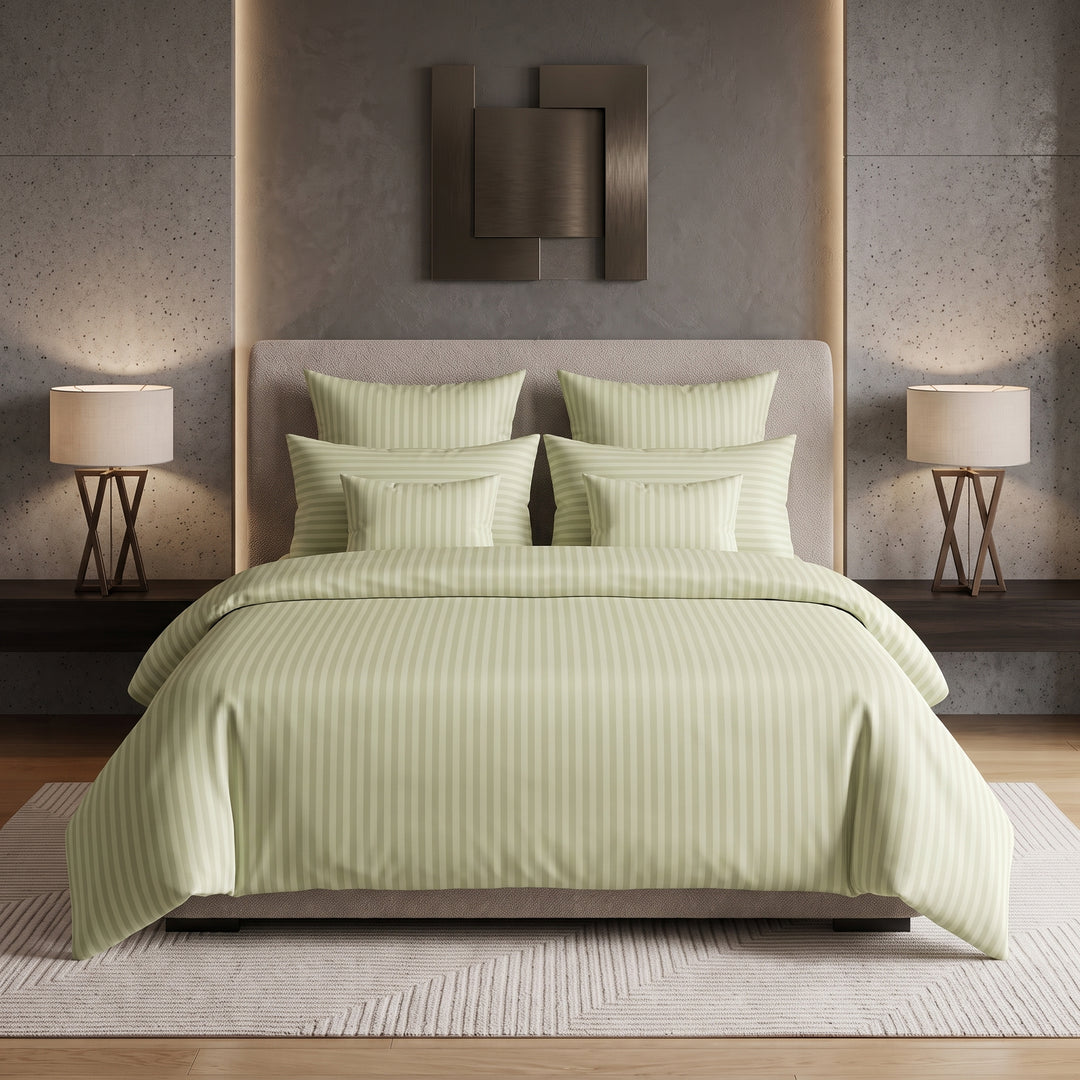 SEA GREEN SATIN STRIPE DUVET COVERS SET 8 PCS