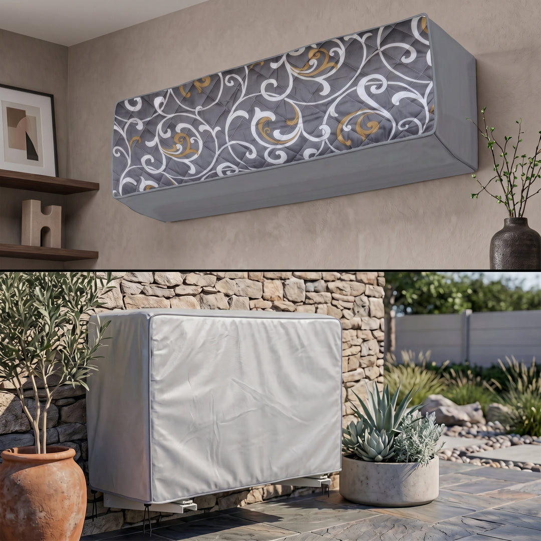 Grey Printed Quilted AC Cover
