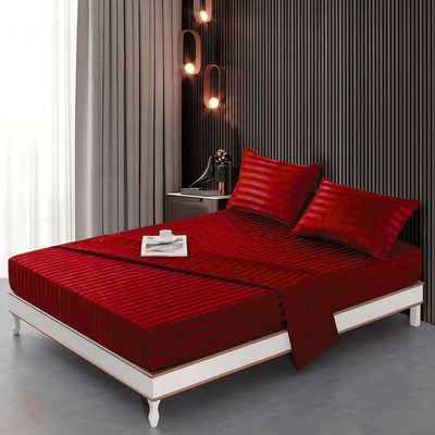 RED STRIPE SATIN FITTED SHEET - (PREMIUM)