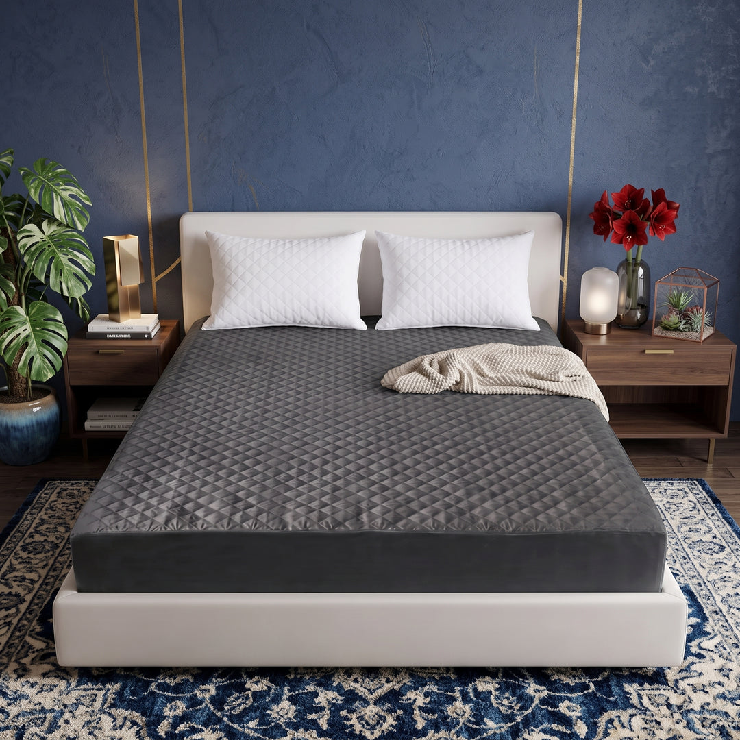 GREY QUILTED WATERPROOF MATTRESS FITTED COVER