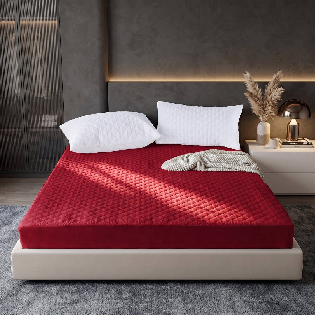 MAROON QUILTED WATERPROOF MATTRESS FITTED COVER