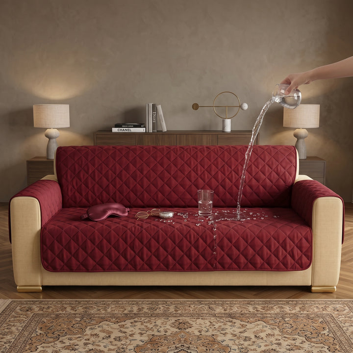 MAROON WATERPROOF QUILTED SOFA COVER