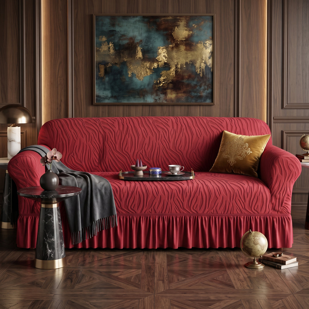 Zebra Velvet Maroon Sofa Cover