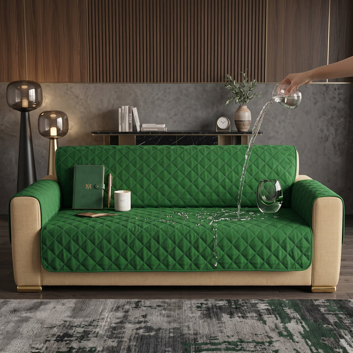 GREEN WATERPROOF QUILTED SOFA COVER