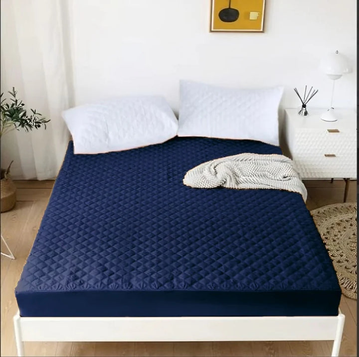 NAVY QUILTED WATERPROOF MATTRESS FITTED COVER