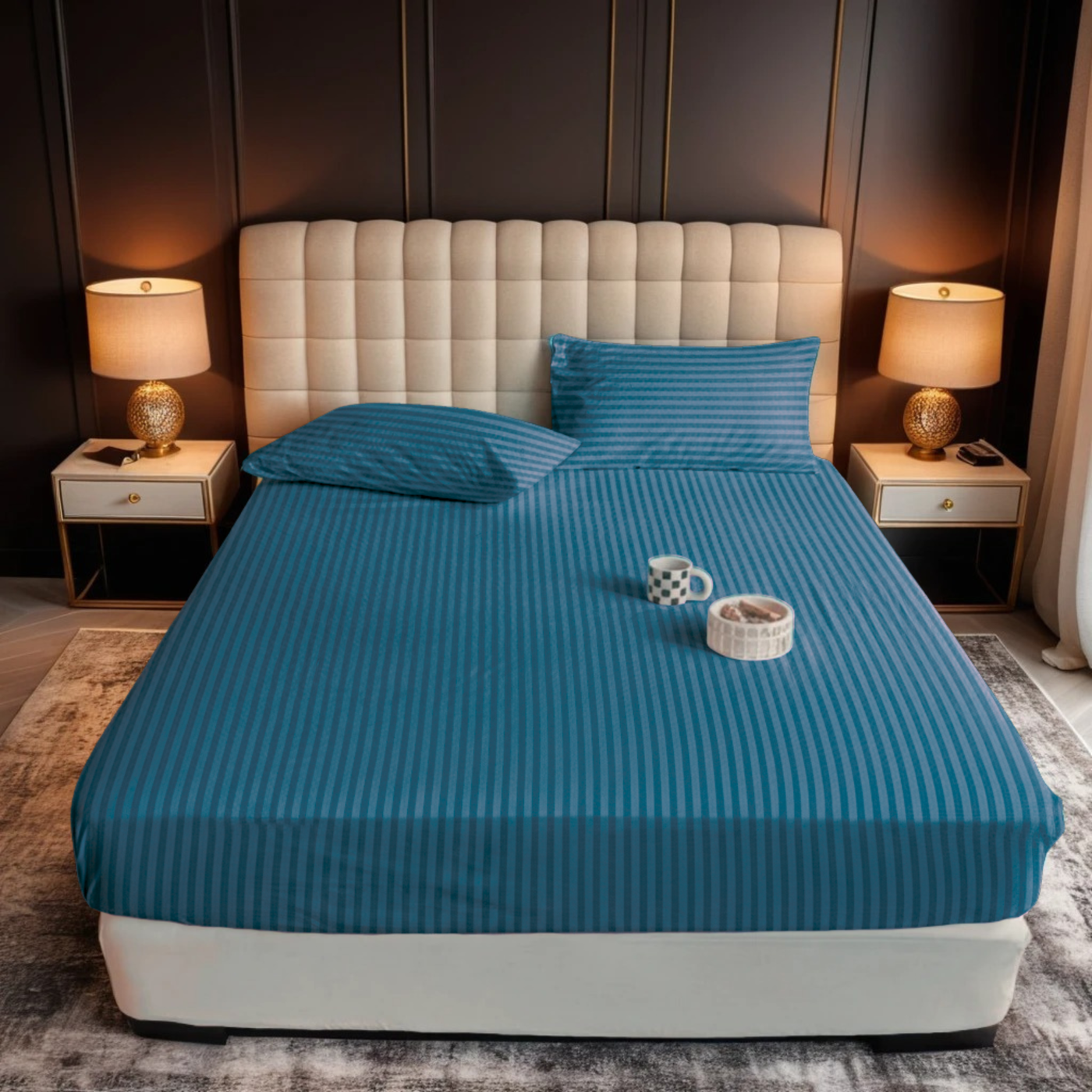 ZINC stripe satin fitted bedsheet - (premium)