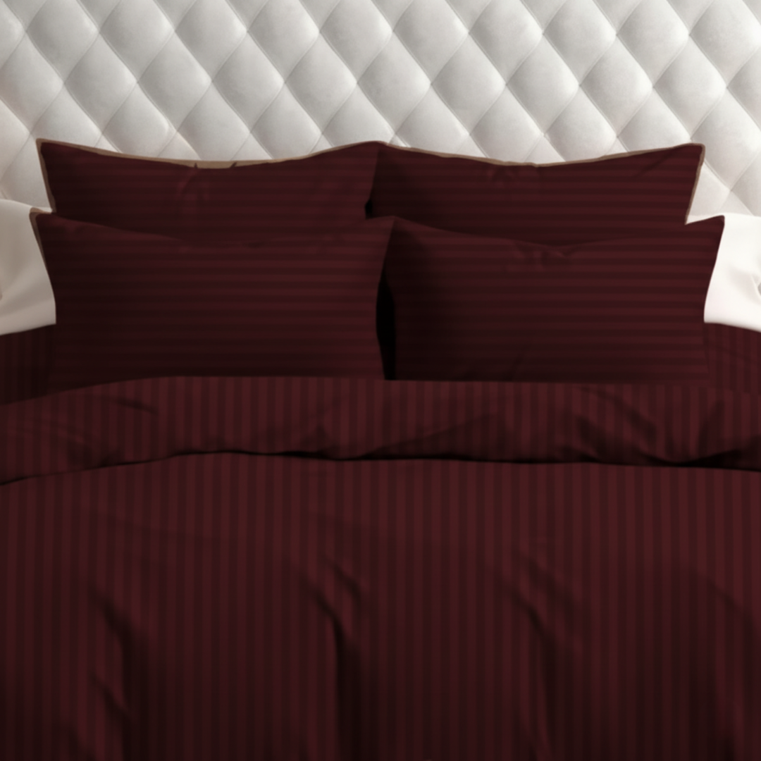 MAROON SATIN STRIPE DUVET COVERS SET 8 PCS