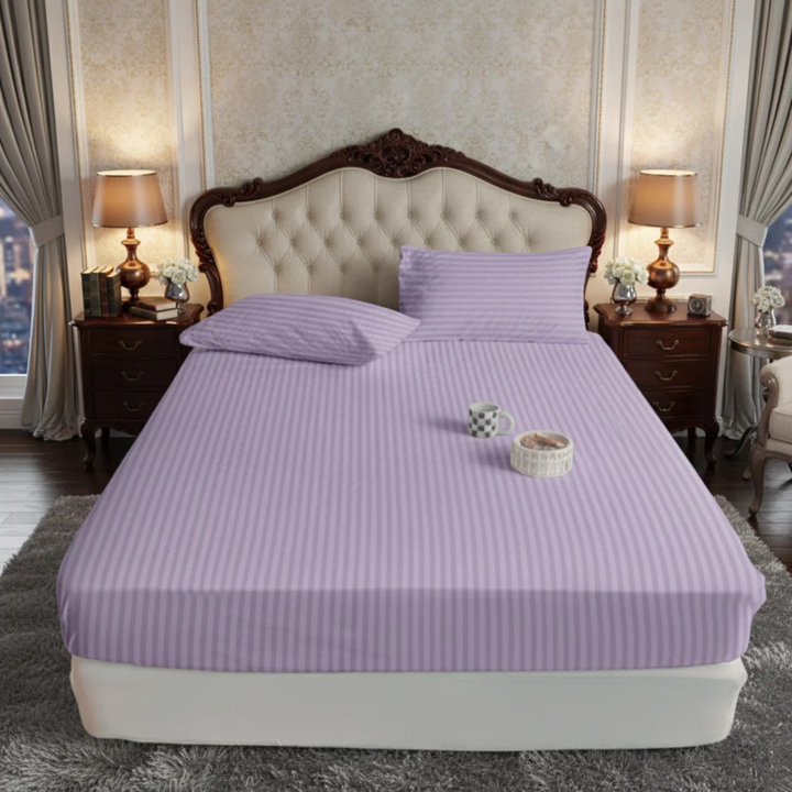 L.PURPLE stripe satin fitted bedsheet - (premium)