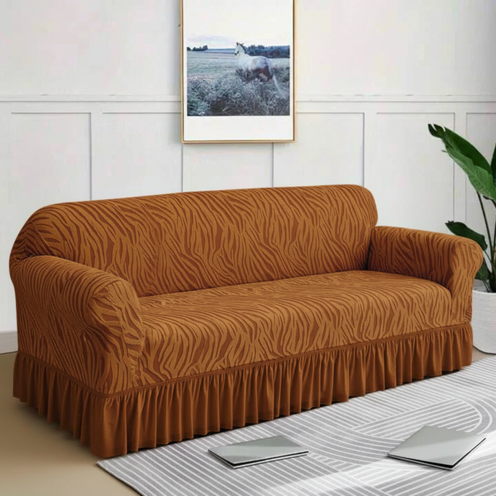 Zebra Velvet Copper Brown Sofa Cover