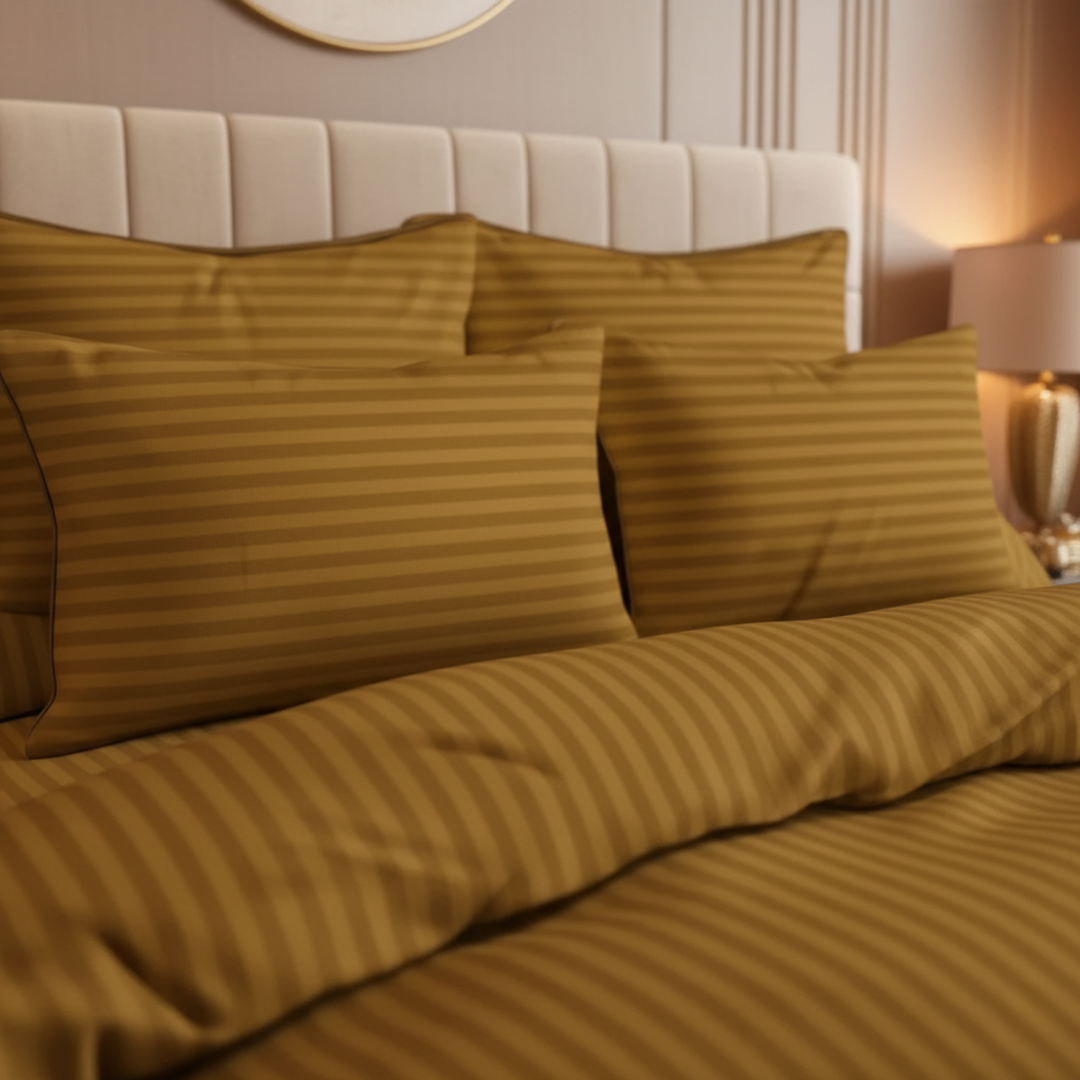 COPPER SATIN STRIPE DUVET COVERS SET 8 PCS