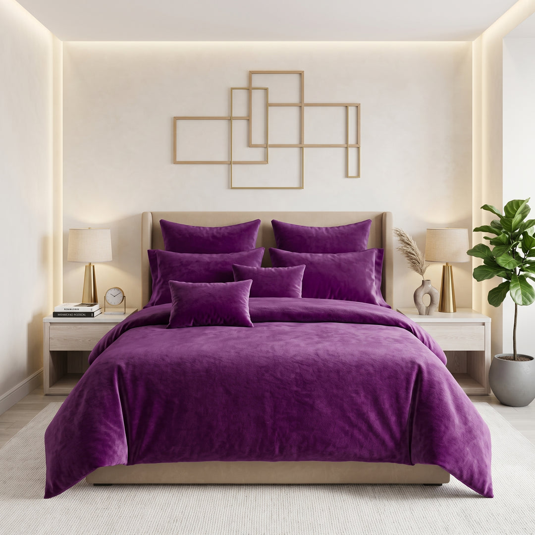 PURPLE DYED VELVET DUVET COVERS SET 8 PCS