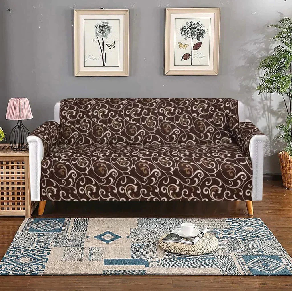 BROWN FLORAL QUILTED SOFA COVER