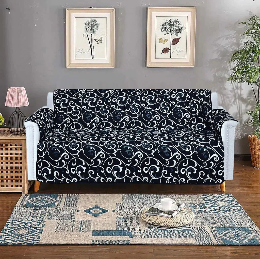 BLACK FLORAL QUILTED SOFA COVER