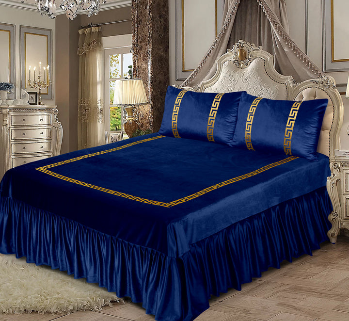 ROYAL BLUE VELVET BEDSHEET SET - 3 PCS