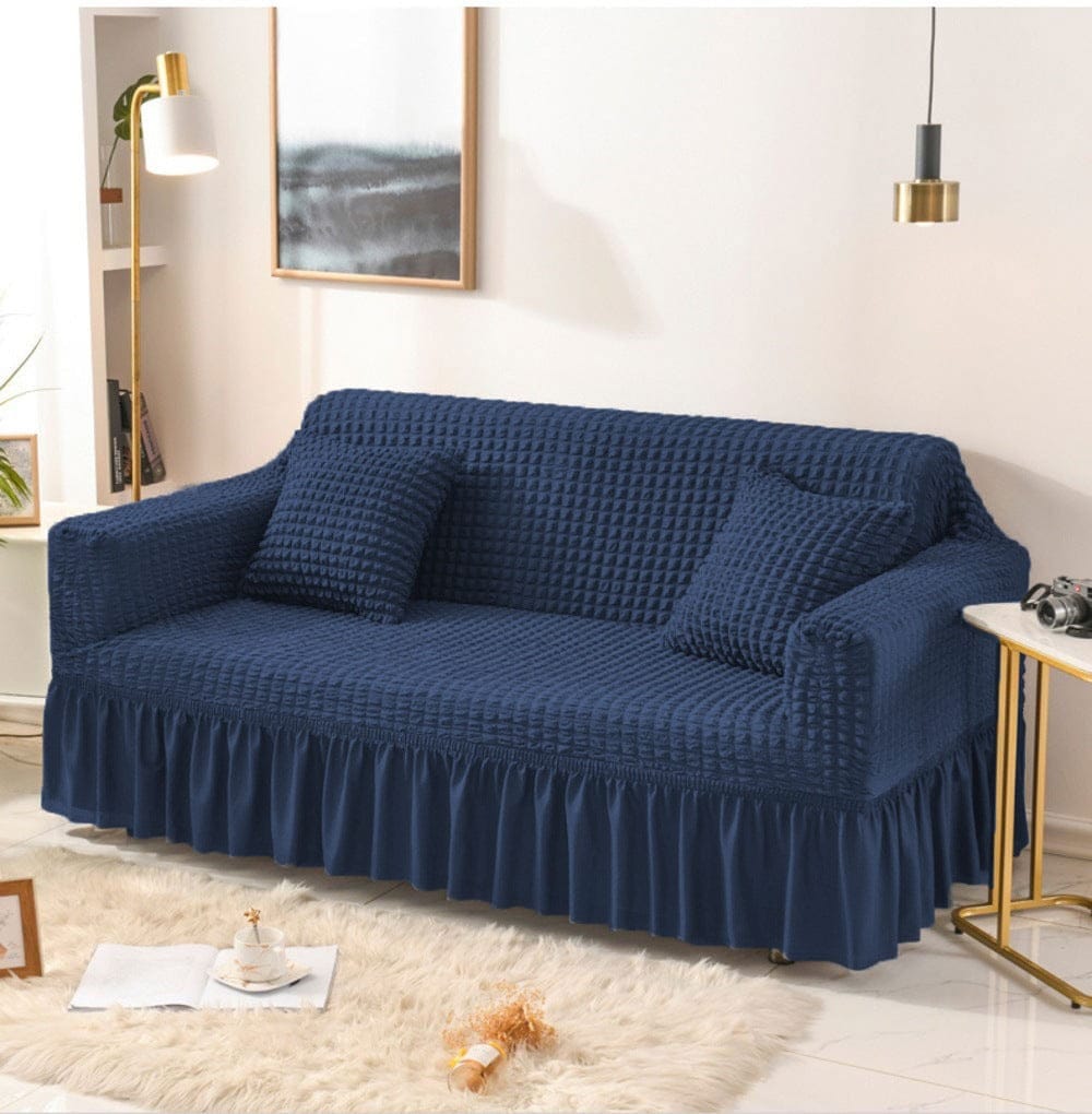 NAVY FITTED BUBBLE SOFA COVER