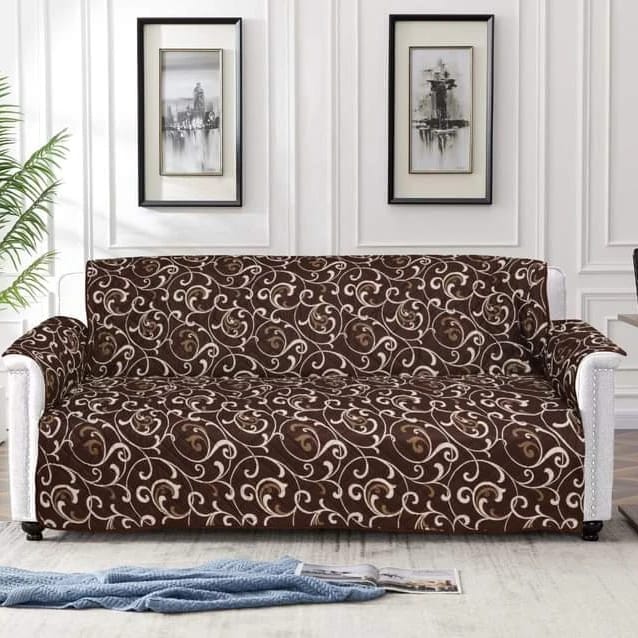 BROWN FLORAL QUILTED SOFA COVER