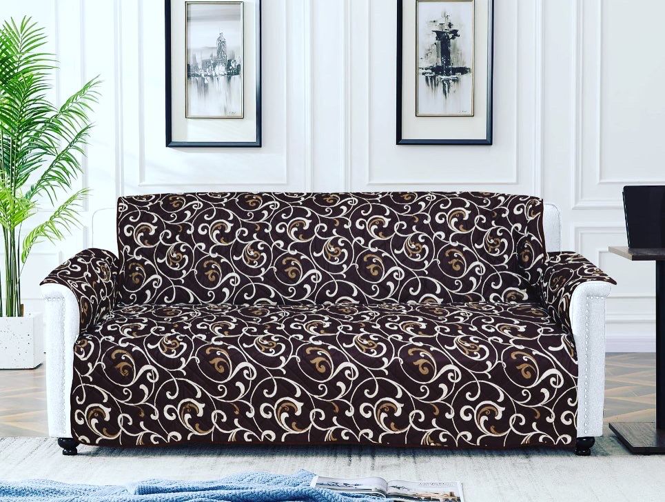 D.BROWN FLORAL QUILTED SOFA COVER