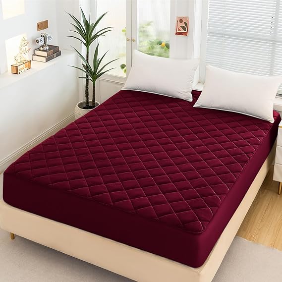 MAROON QUILTED WATERPROOF MATTRESS FITTED COVER