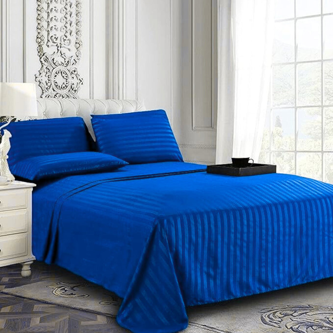 BLUE BEDSHEET SET - 5 PCS (SATIN)