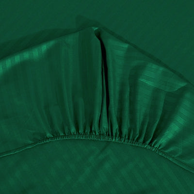 GREEN STRIPE SATIN FITTED SHEET - (PREMIUM)