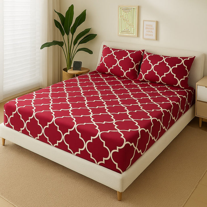 RED PENDORA FITTED SHEET - (PREMIUM)