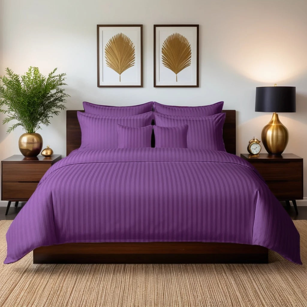 PURPLE stripe summer comforter set-8 pcs