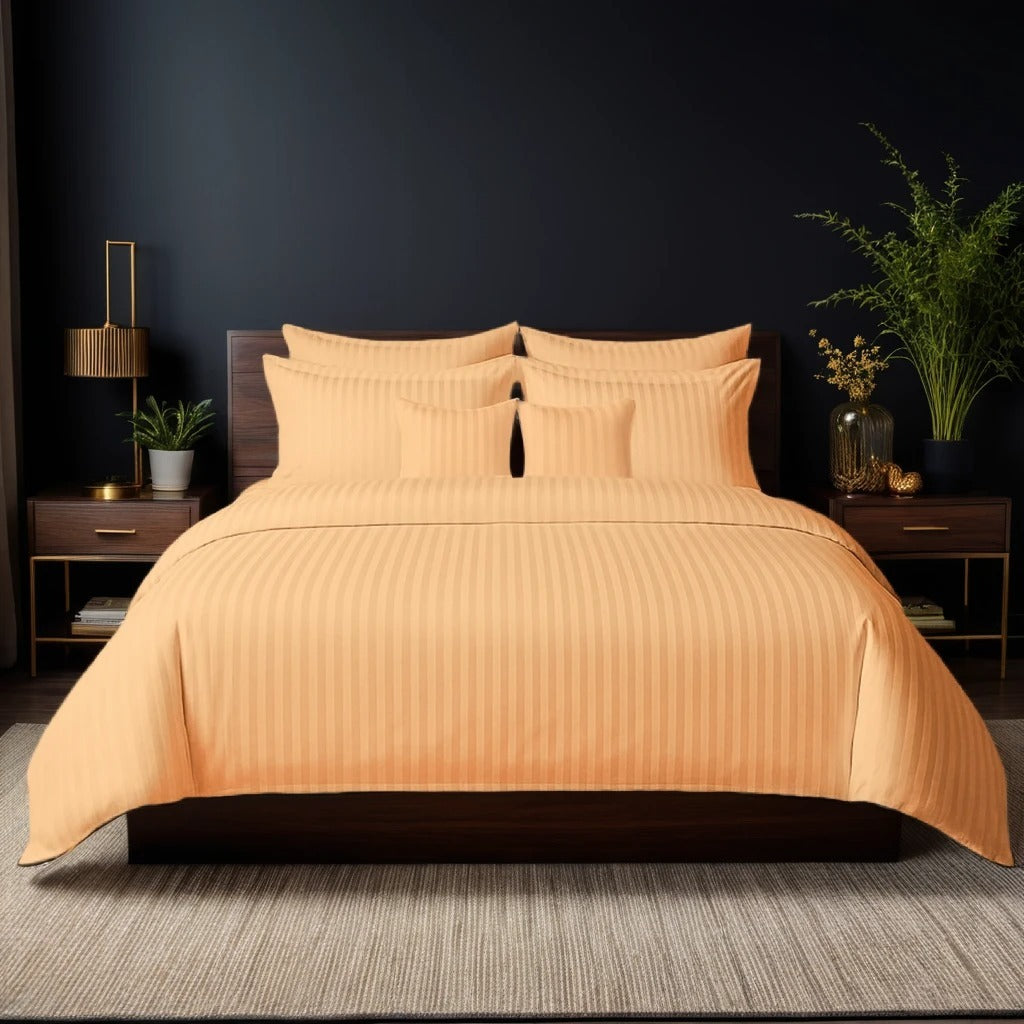 BEIGE SATIN STRIPE DUVET COVERS SET 8 PCS