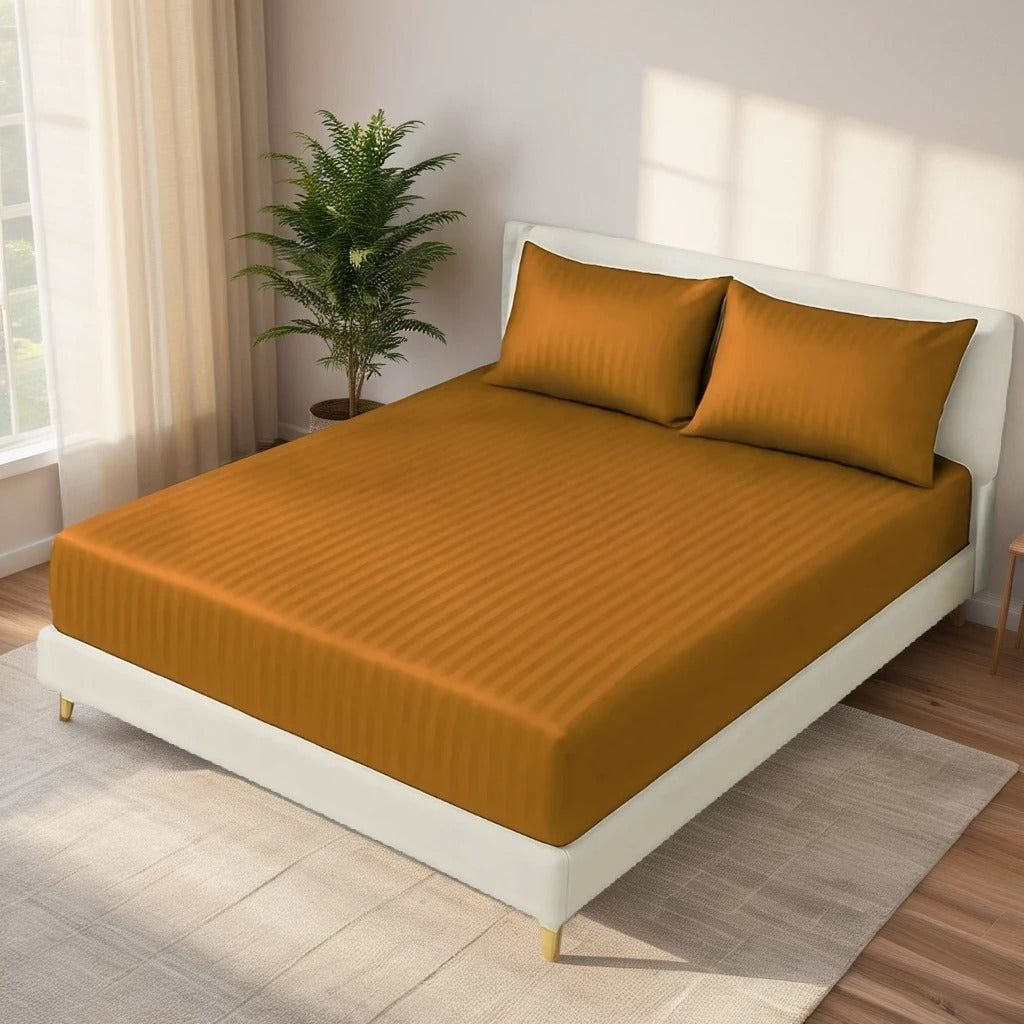 COPPER stripe satin fitted bedsheet - (premium)
