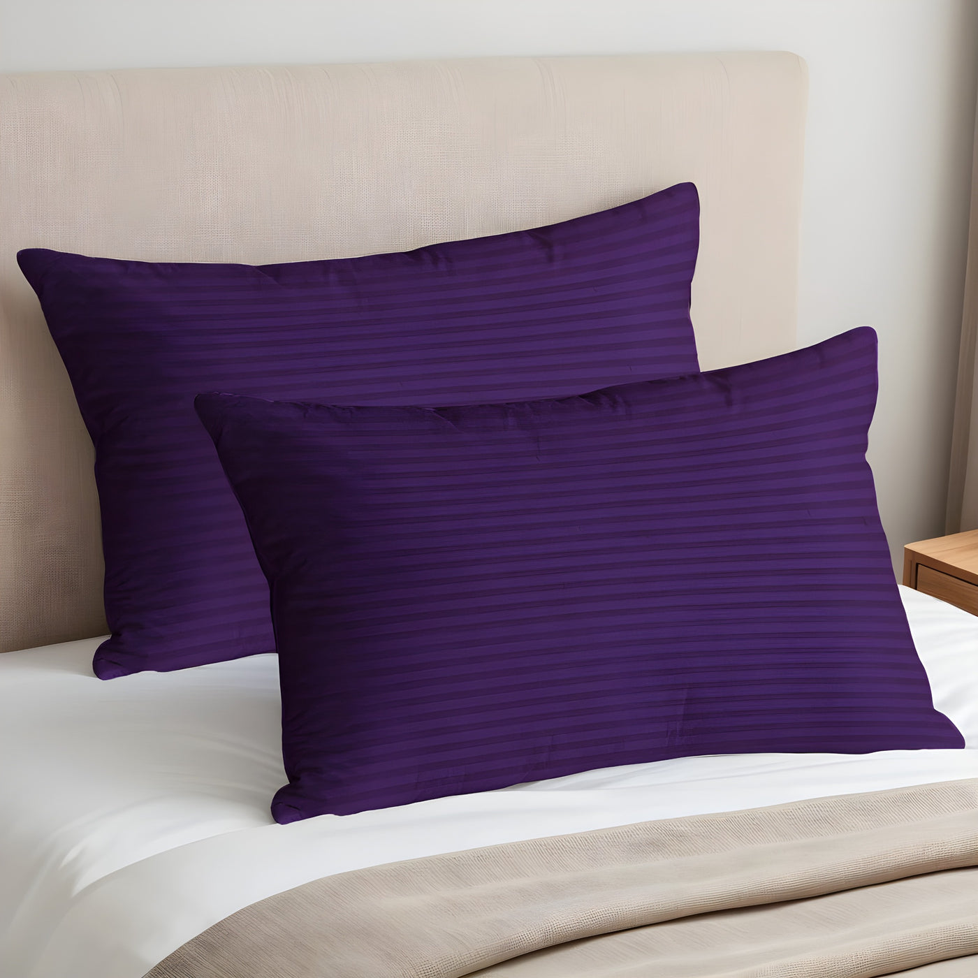 PURPLE SATIN STRIPE PILLOW COVERS