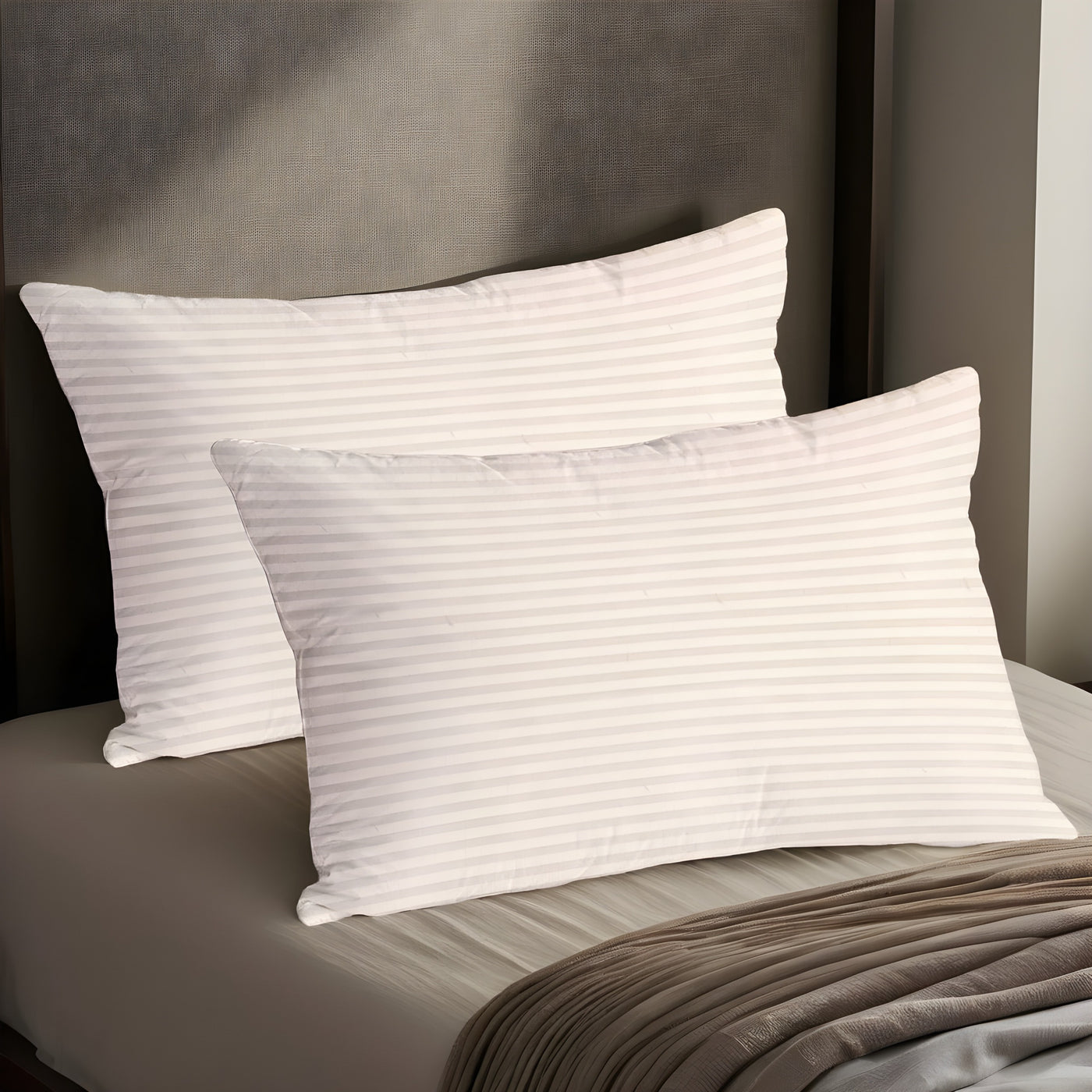 IVORY SATIN STRIPE PILLOW COVERS