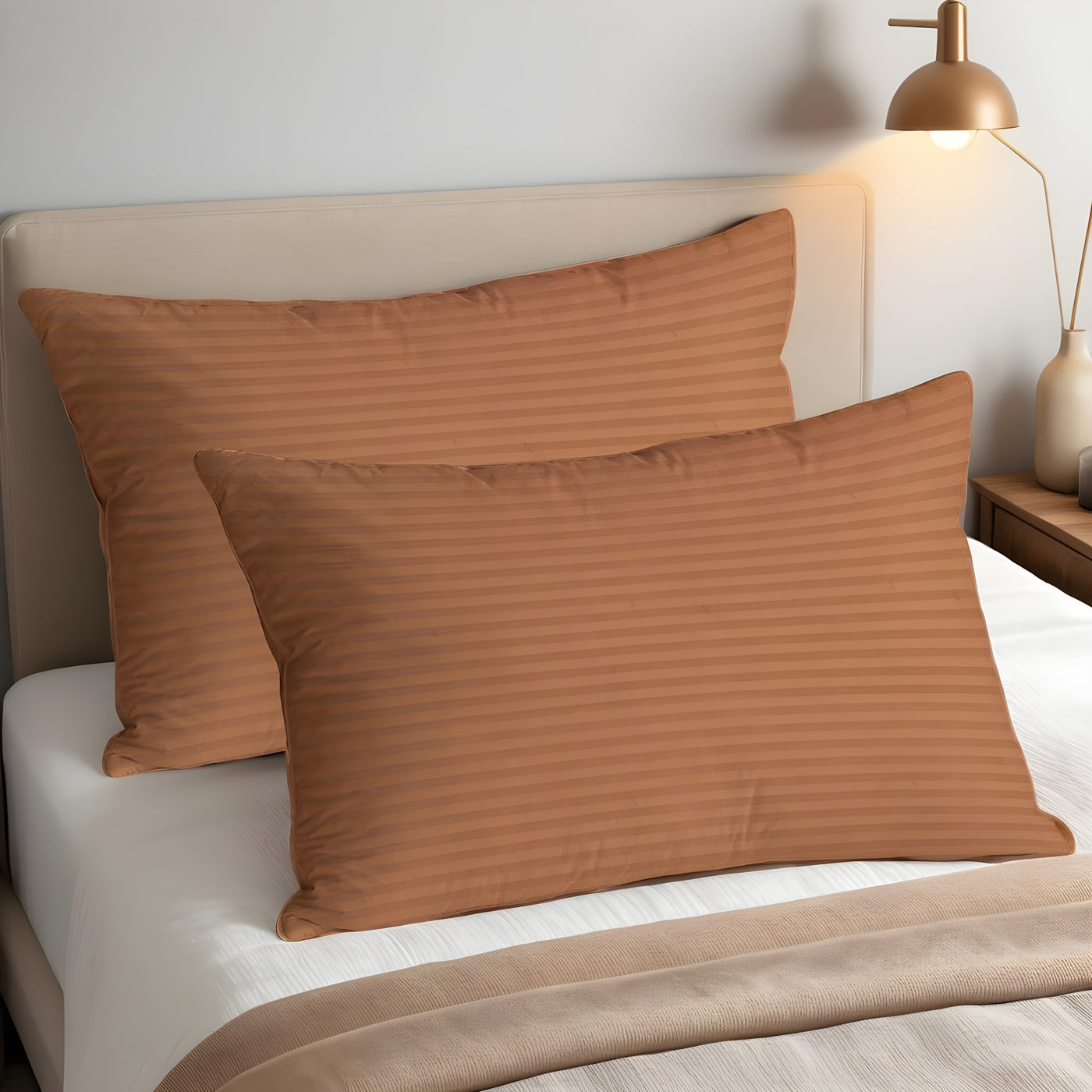 COPPER SATIN STRIPE PILLOW COVERS