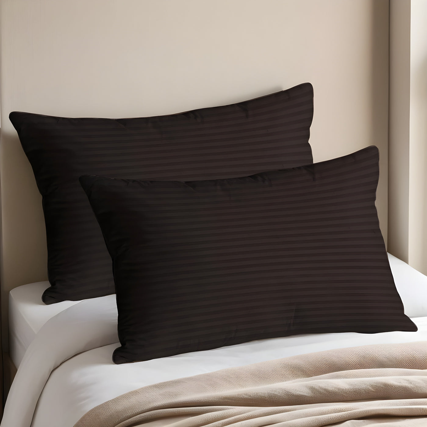CHOCO SATIN STRIPE PILLOW COVERS