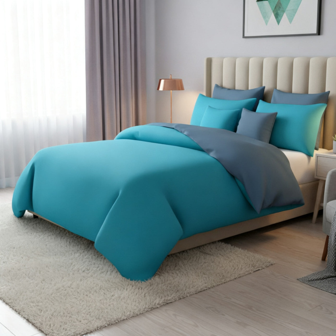 MINT/L.GREY LUXURY DUVET COVERS SET- 8 PCS