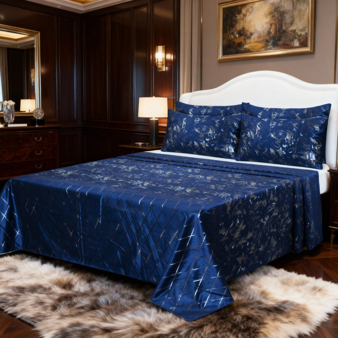 MILITARY/BLUE VELVET BEDSHEET SET - 5 PCS