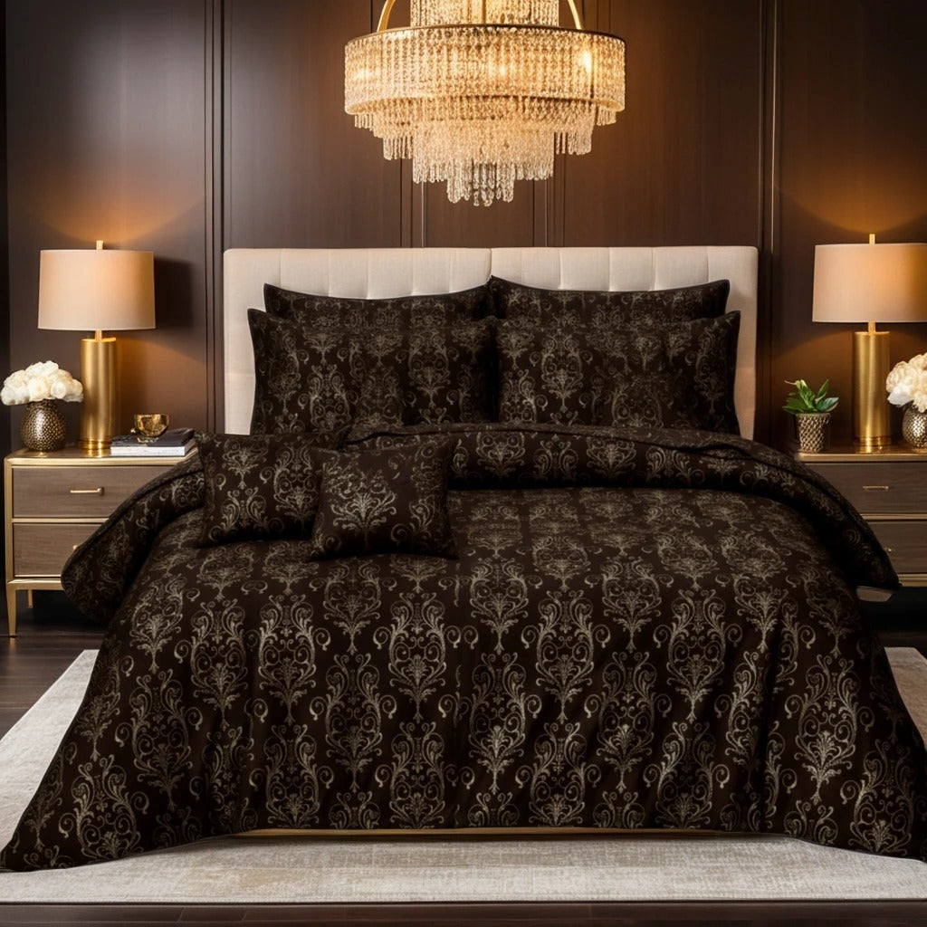 FLOWER/CHOCO VELVET DUVET COVERS SET 8 PCS