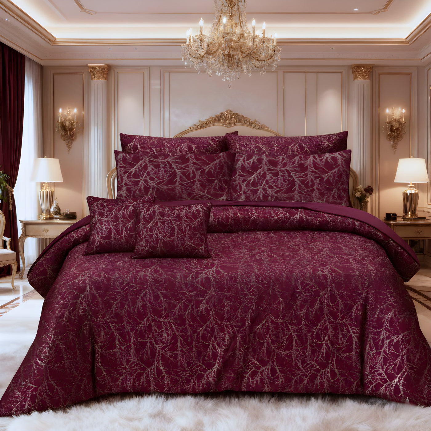 MILITARY/MAROON VELVET DUVET COVERS SET 8 PCS