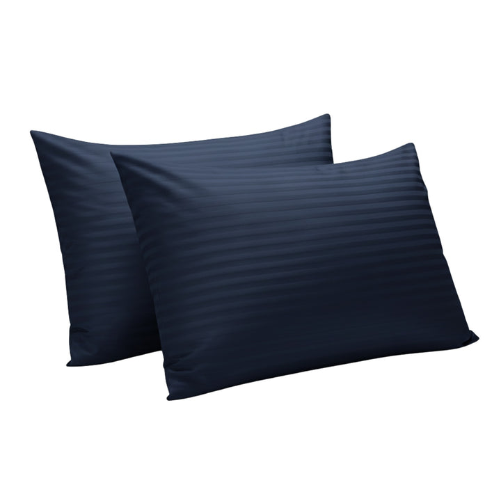 NAVY SATIN STRIPE PILLOW COVERS