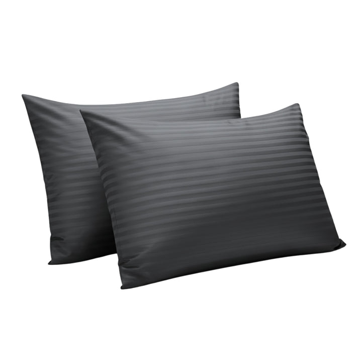 GREY SATIN STRIPE PILLOW COVERS