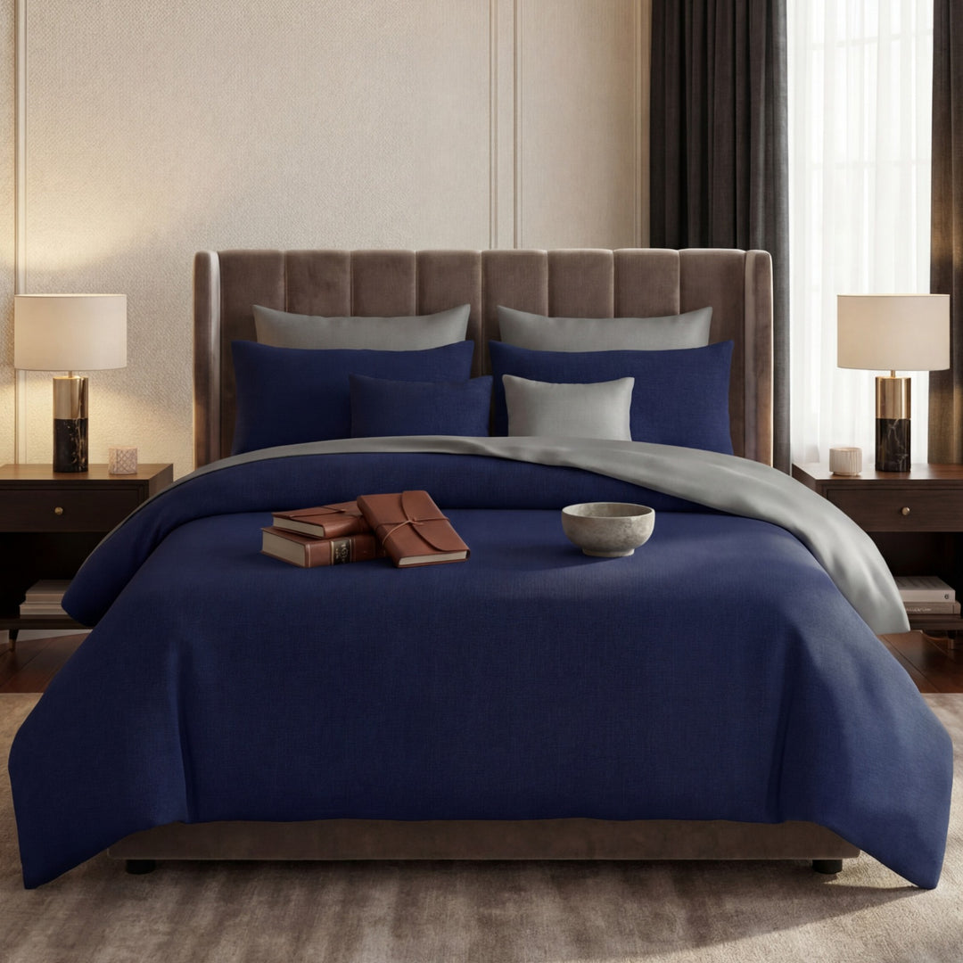 NAVY/SILVER  LUXURY DUVET COVERS SET- 8 PCS