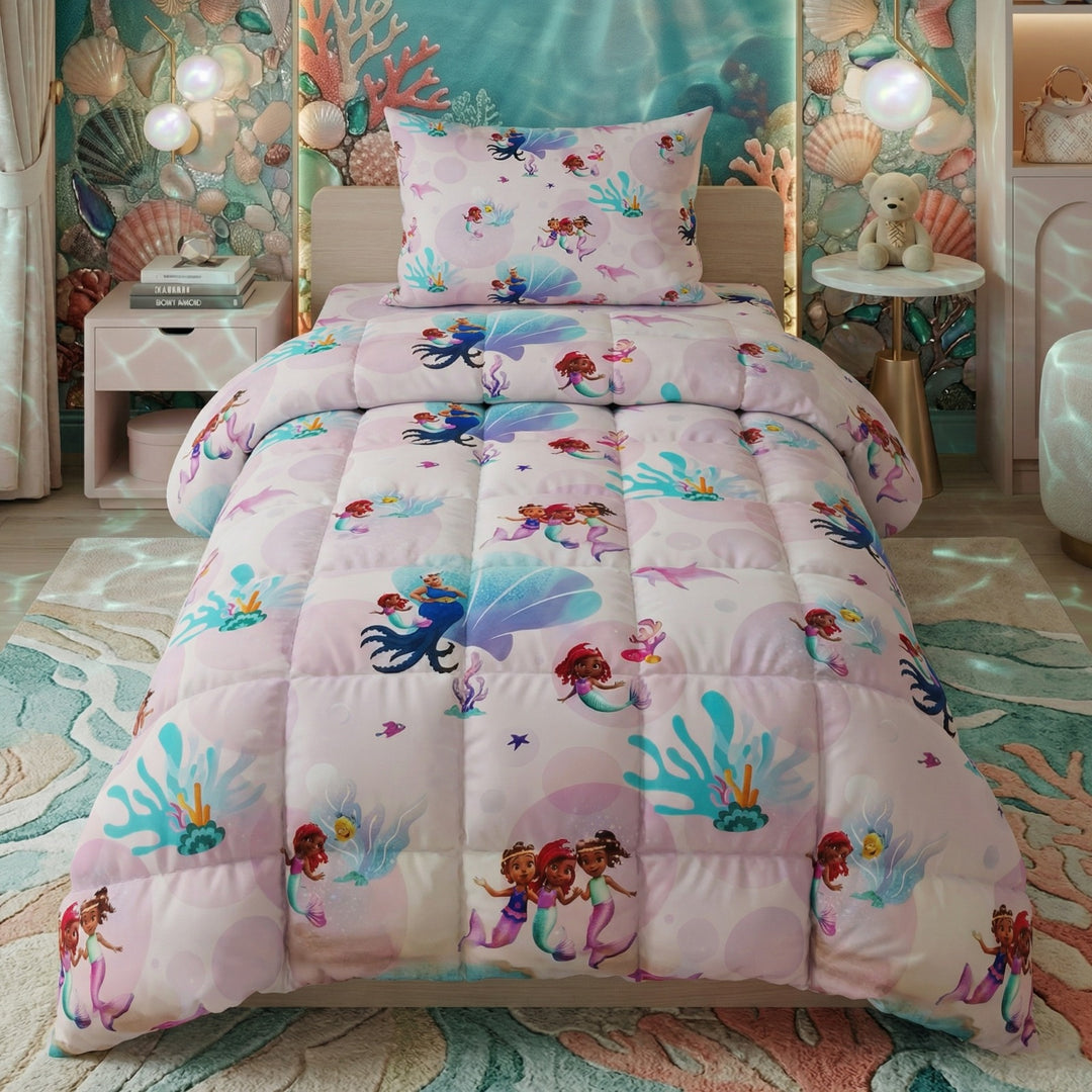 MERMAID PINK  KIDS Comforter Set- 3 Pcs