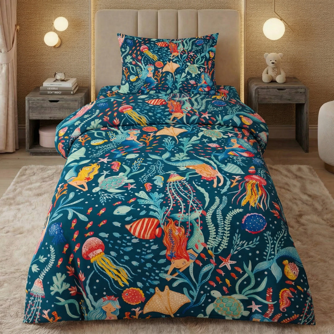 MERMAID BLUE-KIDS BEDSHEET SET