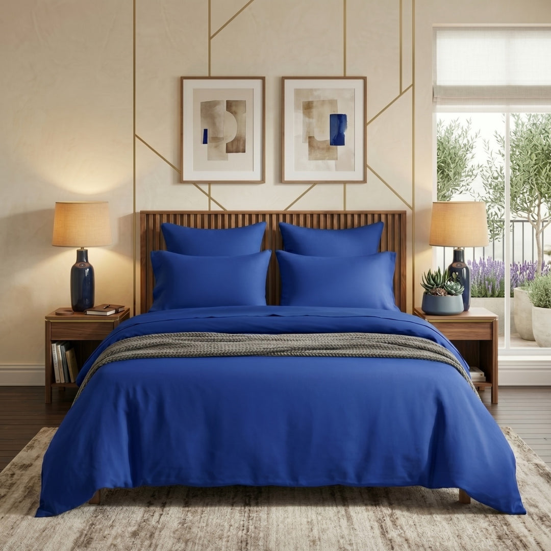 BLUE LUXURY DYED BEDSHEET SET- 5 PCS