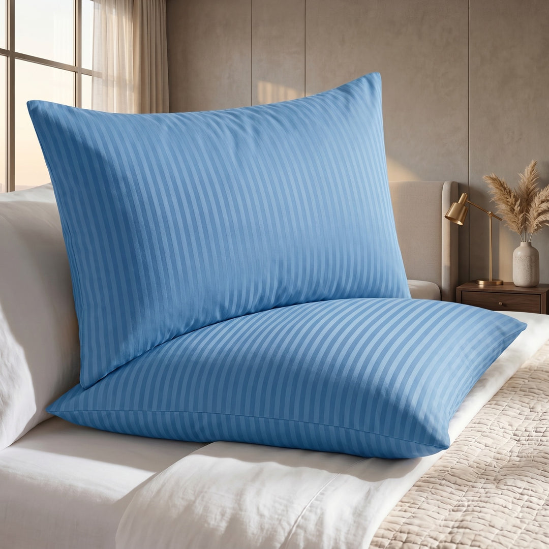 DUSTY BLUE SATIN STRIPE PILLOW COVERS