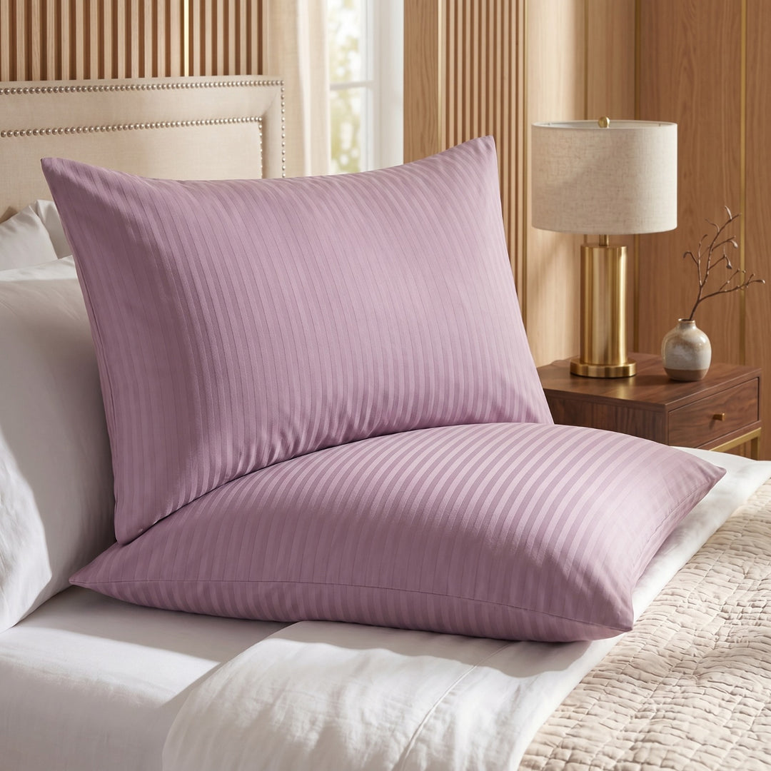 PLUM SATIN STRIPE PILLOW COVERS