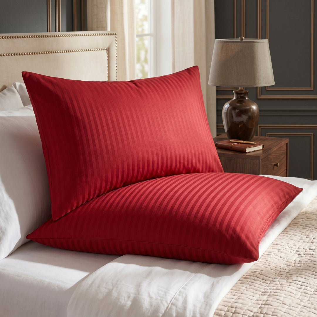 RED SATIN STRIPE PILLOW COVERS